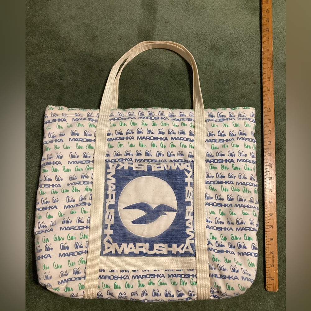 Marushka vintage blue seagull tote bag with pockets 17X15